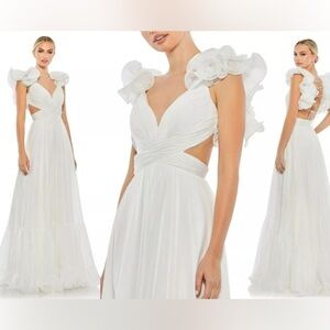 MAC DUGGAL 67911, corset back WHITE flutter sleeves dress, SIZE:10 NEW!
